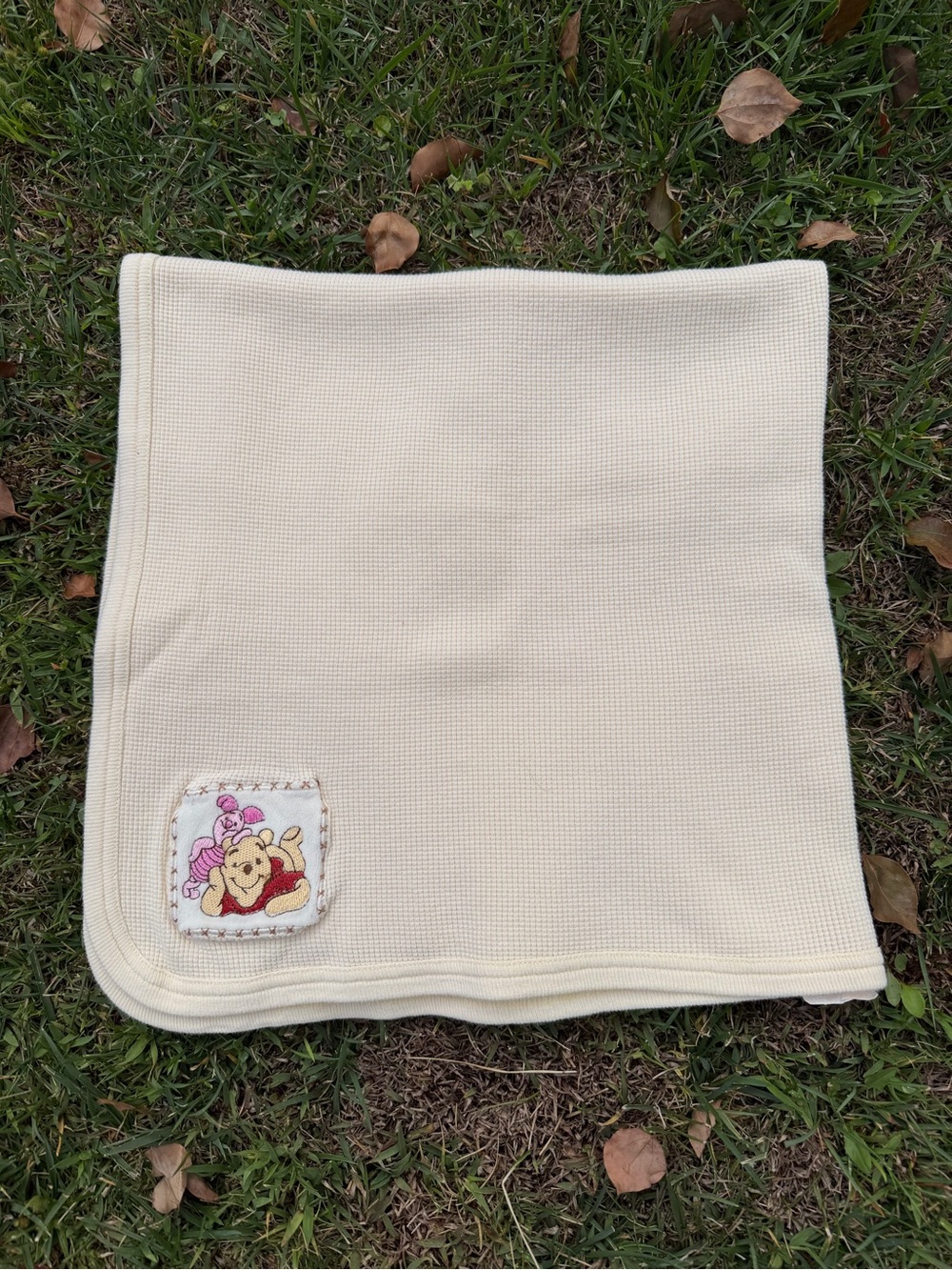 VTG Winnie the Pooh Piglet Thermal Waffle Baby Blanket Yellow Crown Crafts 26x26